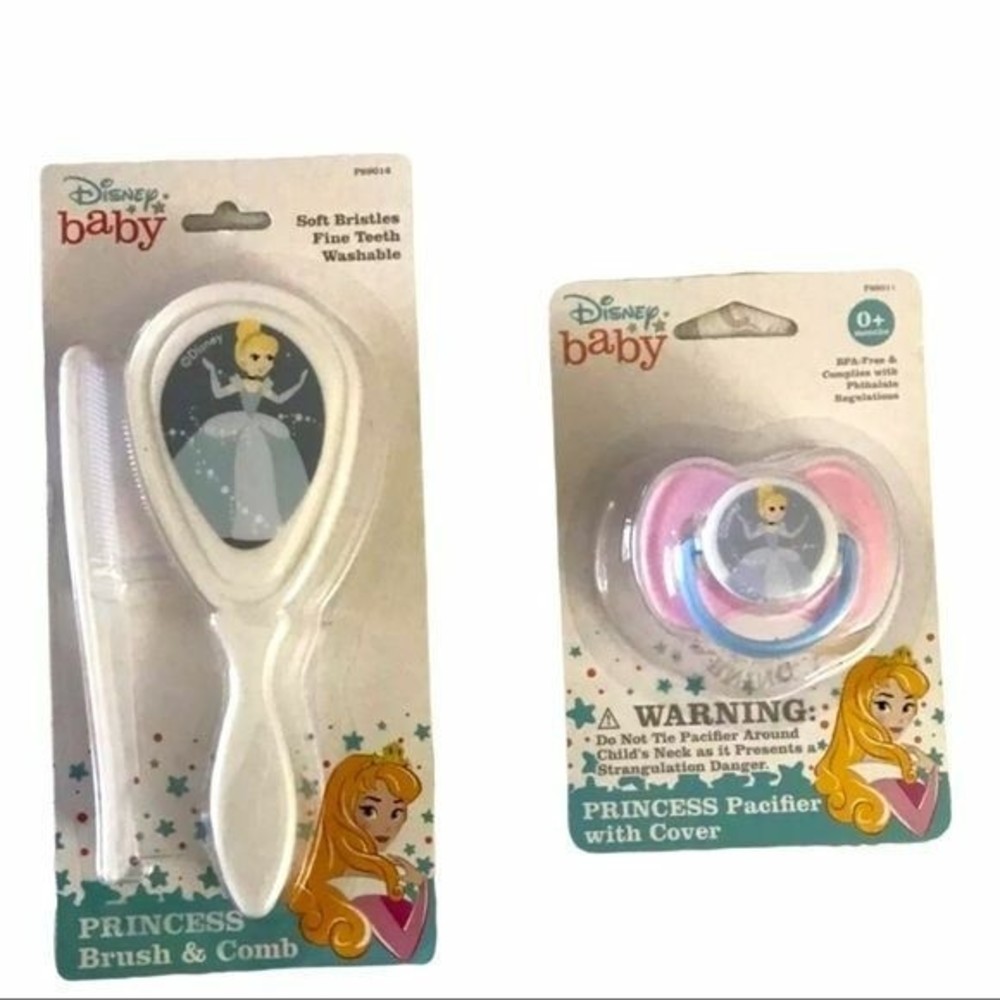 Disney Baby Cinderella Princess Brush Comb & Pacifier 3-Piece Set BPA FREE NIB